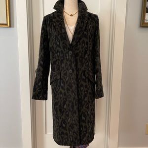 ANTHROPOLOGIE Green Frederica Leopard Faux Fur Coat